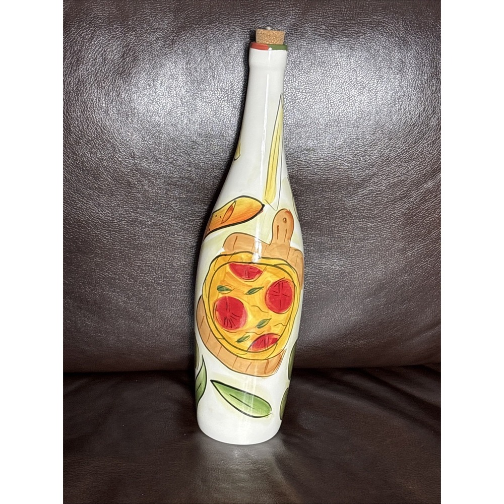 Pampered Chef Olive Oil Bottle Hand Painted Ceramic Italian Design Cottagecore